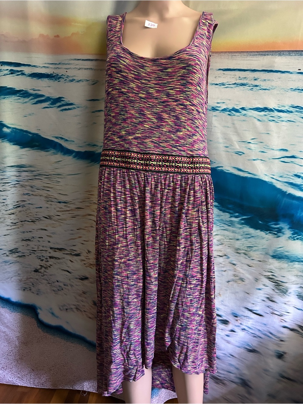 Cable & Gauge Women Multicolor Knit Sleeveless Midi Dress Embroidered Waistband